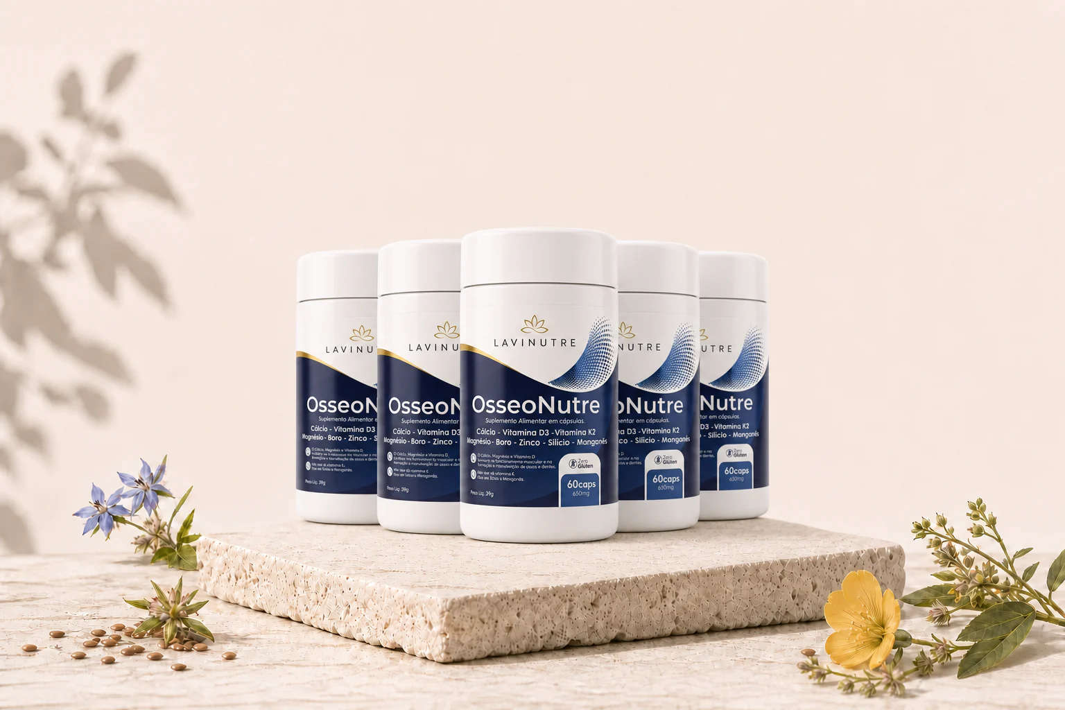 Produto Rotina OsseoNutre 5 meses em composição editorial